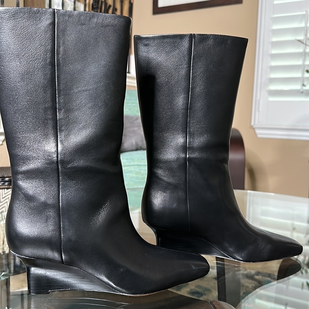 Vince Women's Beverly Square Toe‎ mid calf Wedge Heel Boots size 8.5